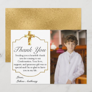 Carte De Remerciements Photo de confirmation du garçon de la Croix d'or m