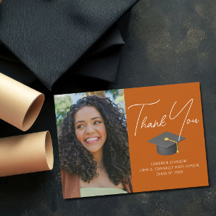 Carte De Remerciements Photo de diplômé orange brûlé personnalisé pour la
