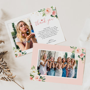 Carte De Remerciements Photo de douche de mariage floral rose pâle élégan