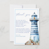 Carte De Remerciements Photo de douche de phare nautique bleu (Devant)