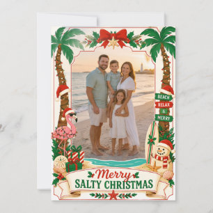 Carte De Remerciements Photo de famille de Noël Merry Salty Christmas sur