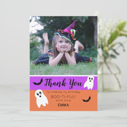 Carte De Remerciements Photo de fantôme d'anniversaire d'Halloween Boo (Debout devant)