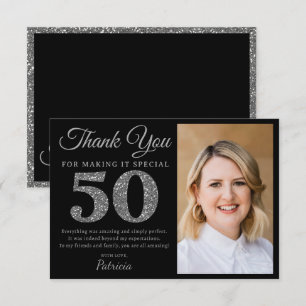 Carte De Remerciements Photo de fête d'anniversaire 50 ans paillettes noi