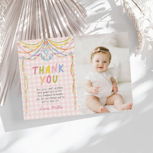 Carte De Remerciements Photo de fête d'anniversaire de fille colorée à ca