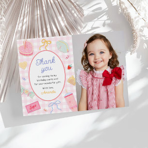 Carte De Remerciements Photo de fête d'anniversaire de fille jolie dessin