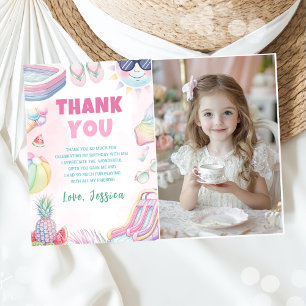 Carte De Remerciements Photo de fête d'anniversaire de fille sur un tobog