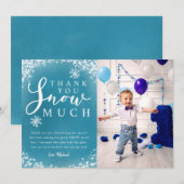 Carte De Remerciements Photo de fête d'anniversaire d'hiver pour garçon (Devant / Derrière)