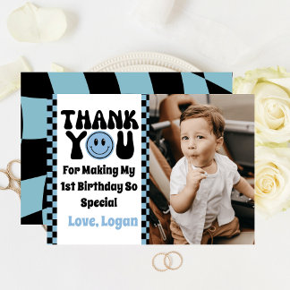 Carte De Remerciements Photo de fête d'anniversaire d'un garçon Rétro One