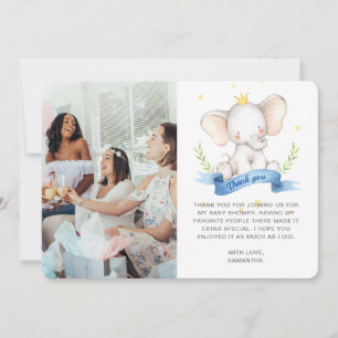 Carte De Remerciements Photo de Fête de Bébé à l'Éléphant Floral Aquarell