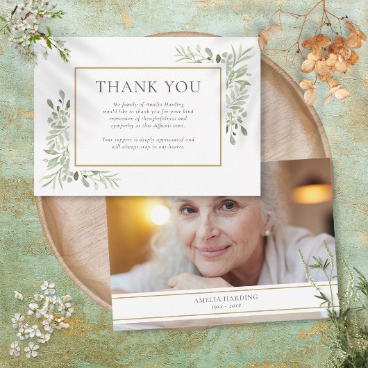 Carte De Remerciements Photo de feuillage aquarelle de mémorial funéraire