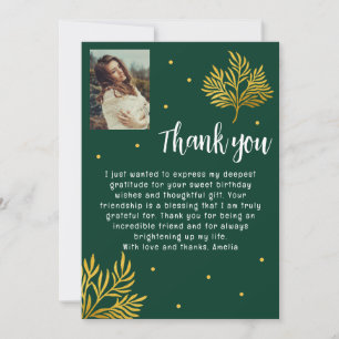 Carte De Remerciements Photo de feuillage doré élégant pour anniversaire