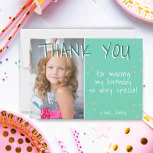Carte De Remerciements Photo de fille à l'étoile verte pour anniversaire