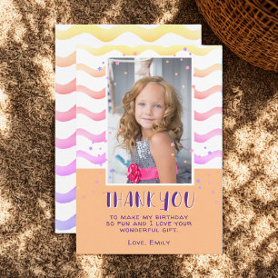 Carte De Remerciements Photo de fille d'anniversaire avec des étoiles ros