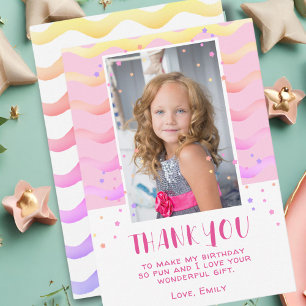 Carte De Remerciements Photo de fille d'anniversaire avec des étoiles ros