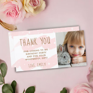 Carte De Remerciements Photo de fille étoile à l'aquarelle rose mignonne