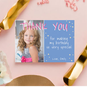 Carte De Remerciements Photo de fille étoile bleue mignonne Anniversaire