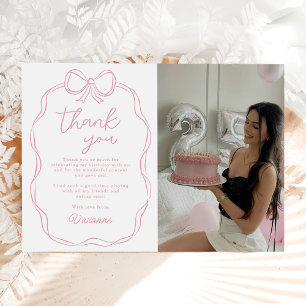 Carte De Remerciements Photo de fille rose avec un arc dessiné à la main
