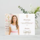 Carte De Remerciements Photo de fille ruban ivoire Confirmation (Debout devant)