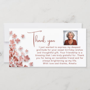 Carte De Remerciements Photo de fleurs de glitter rose pour anniversaire