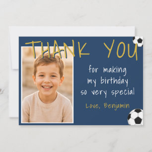 Carte De Remerciements Photo de garçon d'anniversaire de football