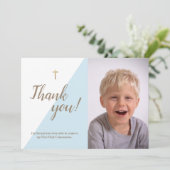 Carte De Remerciements Photo de garçon moderne bleu de remerciement de 1è (Debout devant)