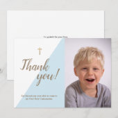 Carte De Remerciements Photo de garçon moderne bleu de remerciement de 1è (Devant / Derrière)