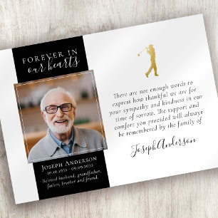 Carte De Remerciements Photo de golfeur d'or Sympathie Funérailles