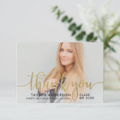 Carte De Remerciements Photo de graduation du script d'or moderne (Debout devant)