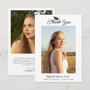 carte de remerciements photo de graduation en écri