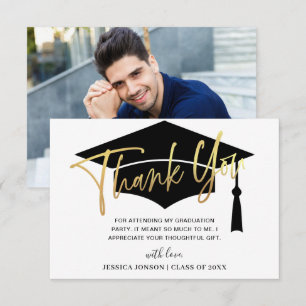 Carte De Remerciements PHOTO DE GRADUATION Golden Simple Minimalist