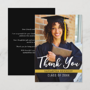 Carte De Remerciements Photo de graduation moderne Black and Gold 2025
