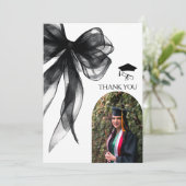 Carte De Remerciements Photo de graduation moderne Black Bow (Debout devant)