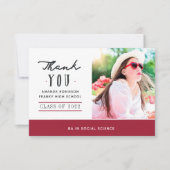 Carte de remerciements photo de graduation rouge e (Devant)