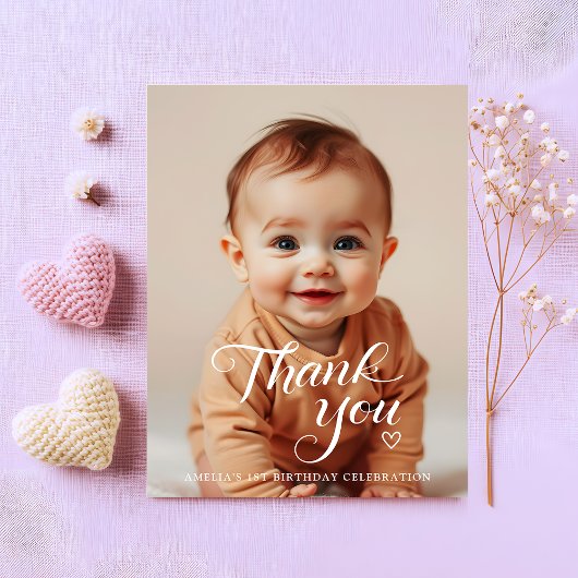 Carte De Remerciements Photo de joyeux anniversaire avec écriture blanche