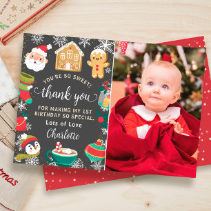 Carte De Remerciements Photo de joyeux Noël et anniversaire neige avec co
