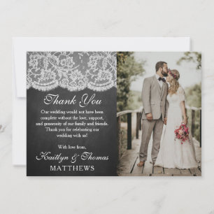 Carte De Remerciements Photo de la collection Mariage Chalkboard & Lace