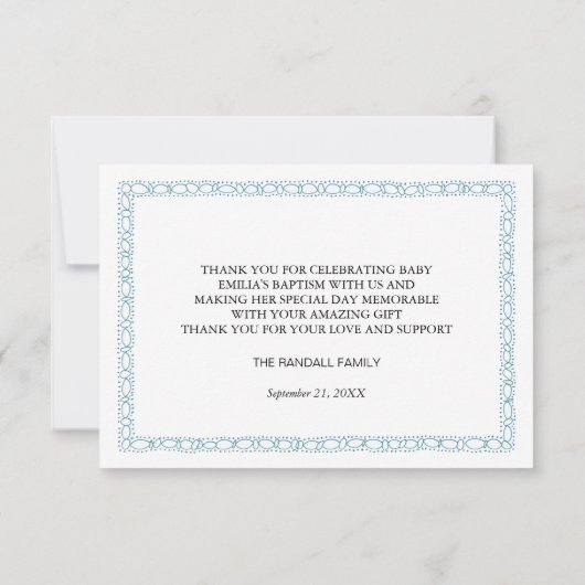 Carte de remerciements photo de la croix du baptêm (Dos)