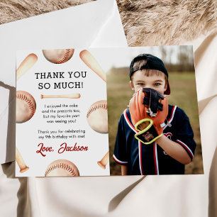 Carte De Remerciements Photo de la fête d'anniversaire du garçon de baseb