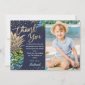 Carte De Remerciements Photo de la fête de la plage de l'ananas tropical (Devant)