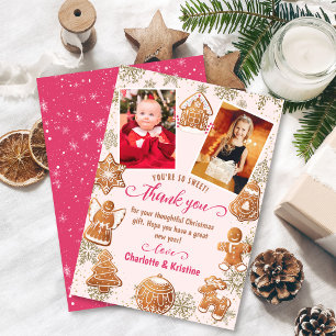 Carte De Remerciements Photo de la fête de Noël 2 neige pain d'épice rose