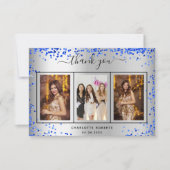 Carte De Remerciements photo de l'anniversaire royal bleu scintillant (Devant)