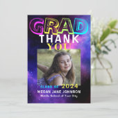 Carte De Remerciements Photo de lycée néon brillant (Debout devant)