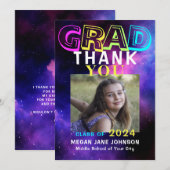 Carte De Remerciements Photo de lycée néon brillant (Devant / Derrière)