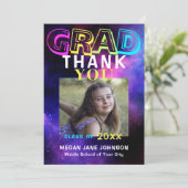 Carte De Remerciements Photo de lycée néon brillant (Debout devant)