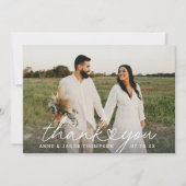 Carte De Remerciements Photo de mariage à cœur de script (Devant)