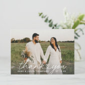 Carte De Remerciements Photo de mariage à cœur de script (Debout devant)