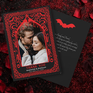Carte De Remerciements Photo de mariage à la cathédrale gothique vampire 