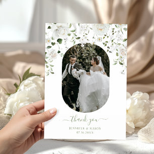 Carte De Remerciements Photo de mariage à la végétation florale moderne