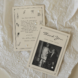 Carte De Remerciements Photo de mariage à l'ancienne dessinée à la main