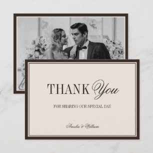 Carte De Remerciements Photo de mariage à l'ancienne en marron crème
